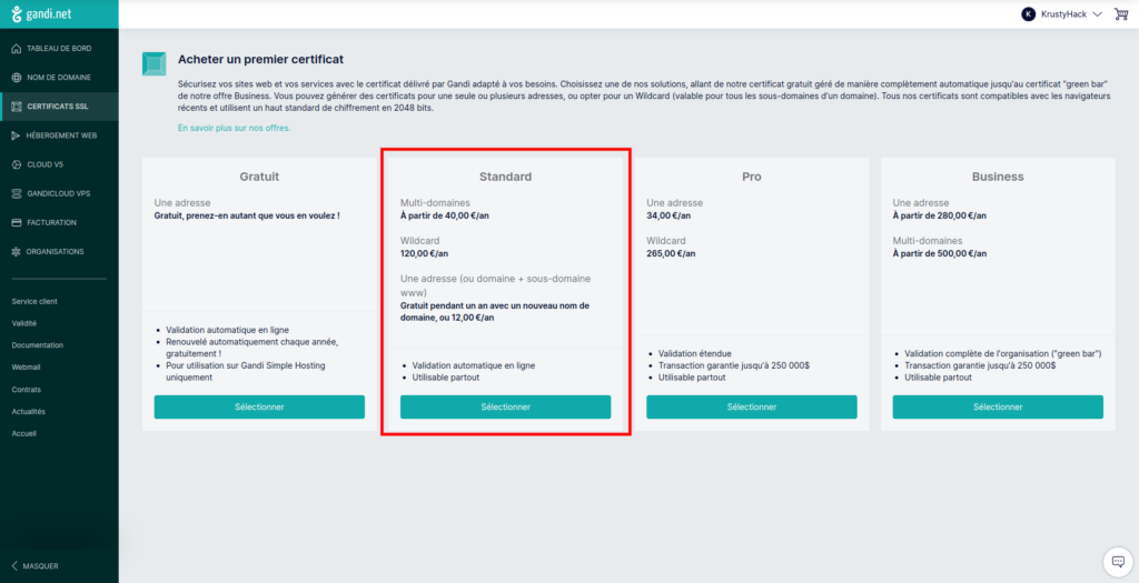 gandi certificats ssl choix 1
