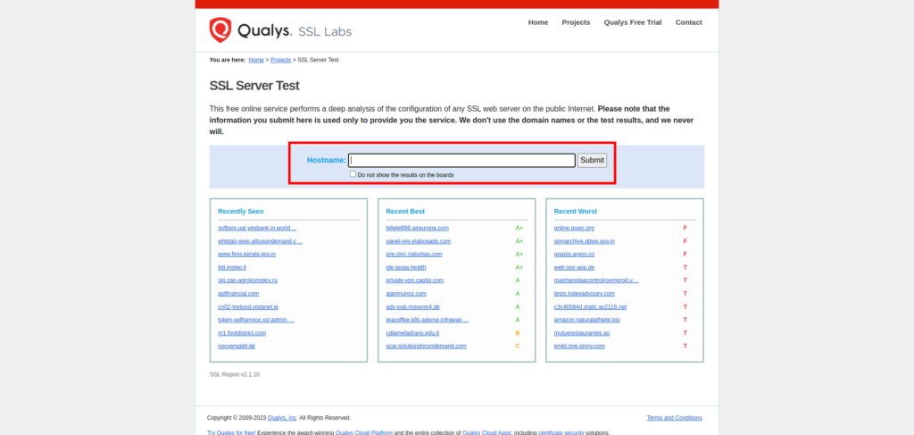 ssllabs test certificat ssl formulaire
