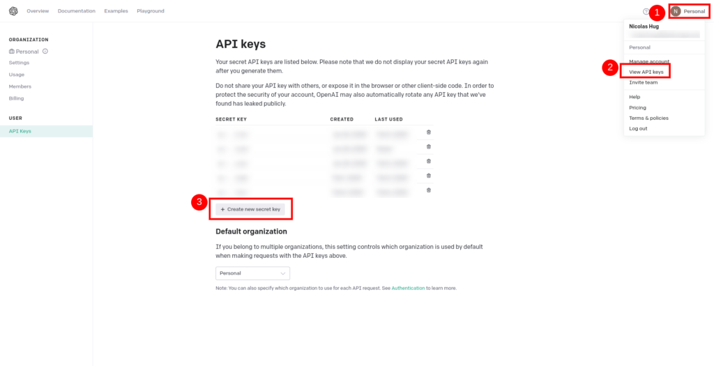 creer cle api open ai